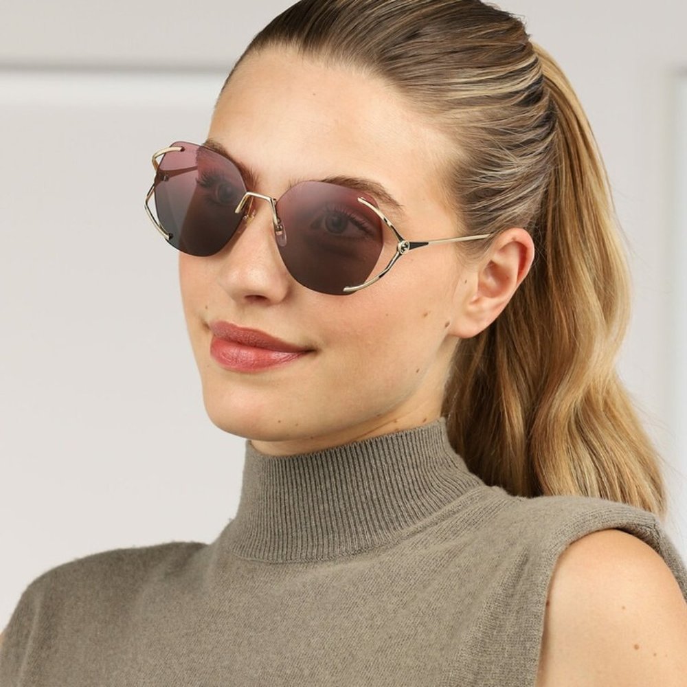 NEW GUCCI GG0651S 001 Gold Purple Green Gradient Square Oversized Rimless Women - Picture 6 of 12